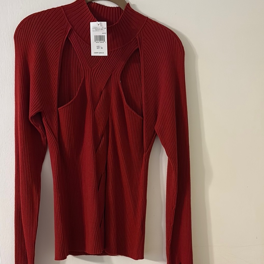 Red Ribbed Long Sleeve Sweater
